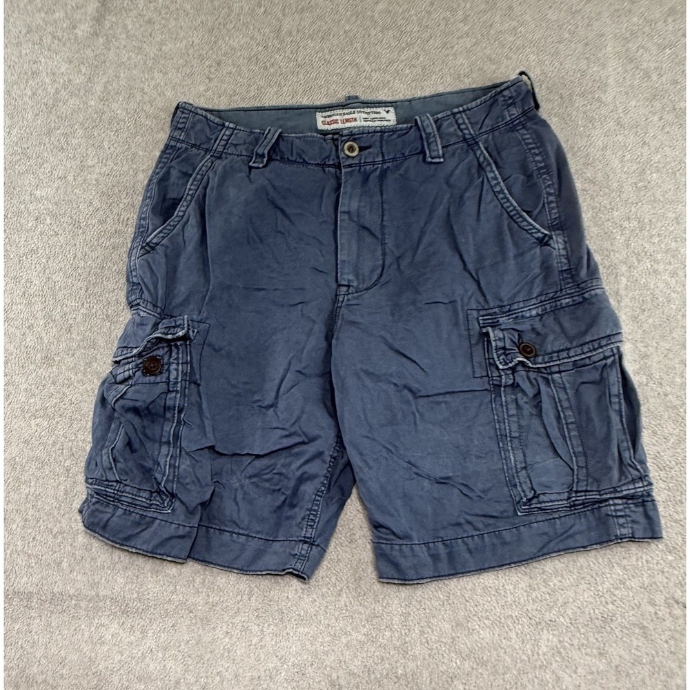 Y2K American Eagle Mens 33 Cargo Shorts Blue Classic Length Cotton Utility Loose